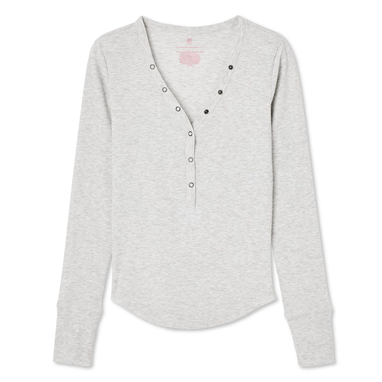 No Boundaries Women's Long Sleeve Henley Top