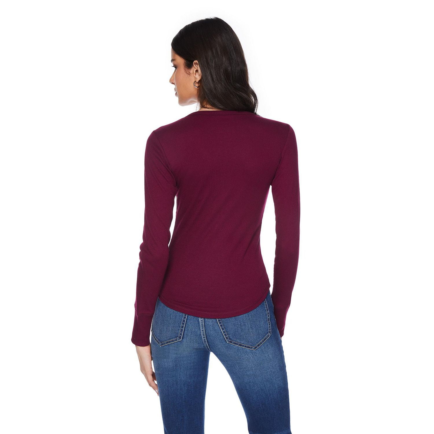 No Boundaries Women's Long Sleeve Henley Top, Sizes XS-XXL