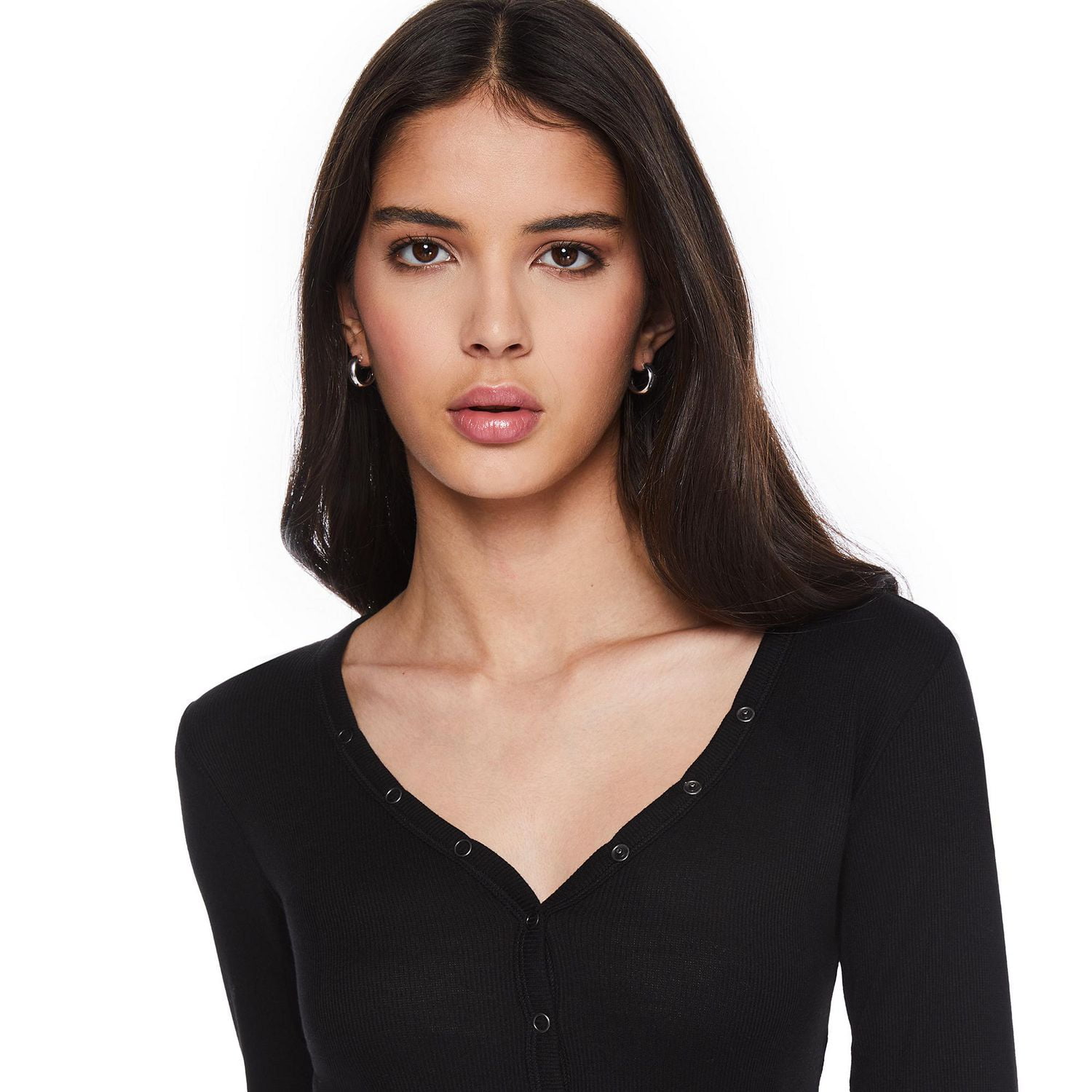 No Boundaries Women's Long Sleeve Henley Top, Sizes XS-XXL