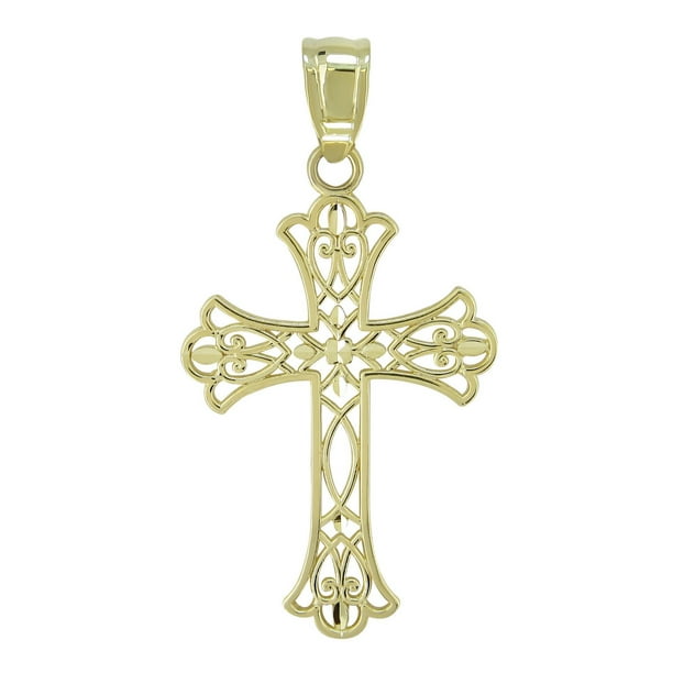 Breloque filigrane en or crucifix, 10 ct - jaune