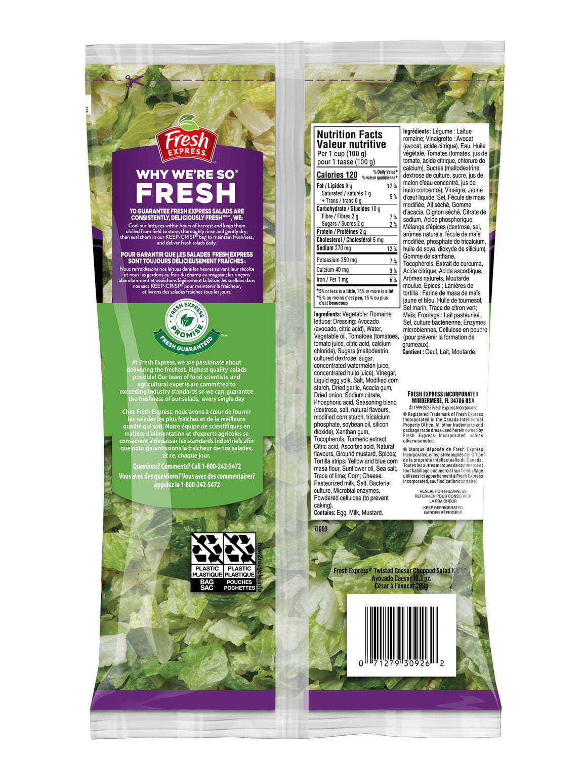Fresh Express Twisted Caesar Avocado Caesar Chopped Salad Kit, 289 g