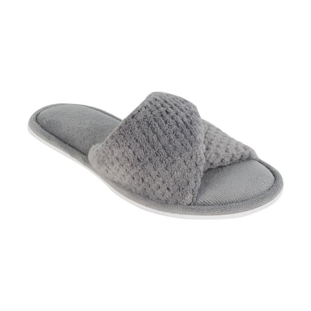 ISOspa by isotoner Women’s Textured Microterry Fold over Slide Slippers