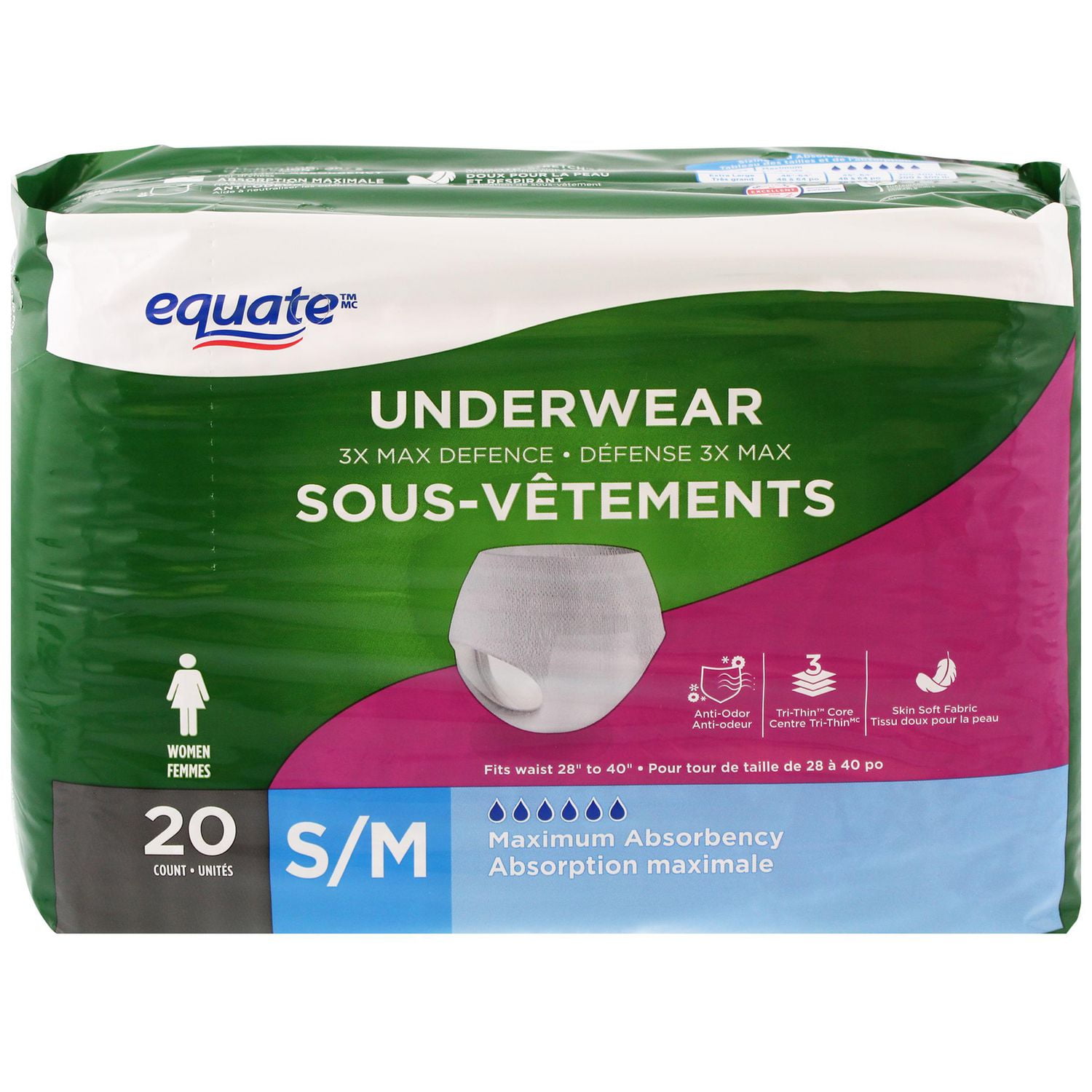 Equate 3X Max Defense Underwear, 20 Pack