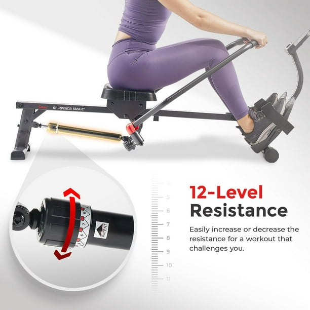 Sunny Health & Fitness Smart Compact Full Motion Rowing Machine, Full-Body  Workout, Low-Impact, Extra-Long Rail, 350 LB Weight Capacity and Optional