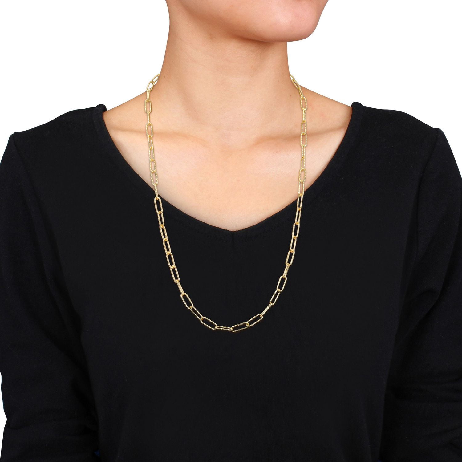Miabella 18K Yellow Gold Plated Sterling Silver Paperclip Necklace