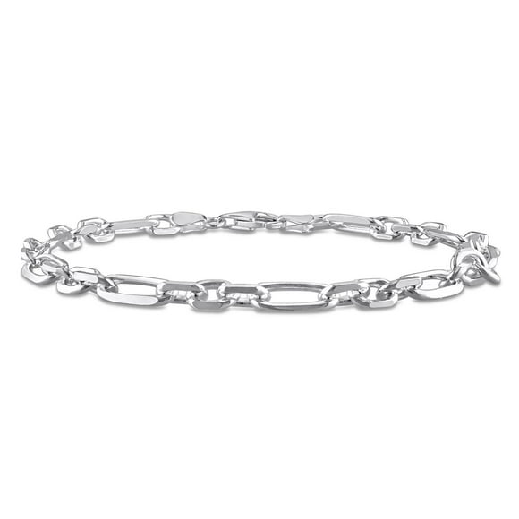 Miabella Sterling Silver Diamond Cut Figaro Men's Bracelet