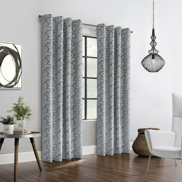 Penelope, panneau de rideau à œillets jacquard à motif feuilles, 100% occultant 52" x 84", argent