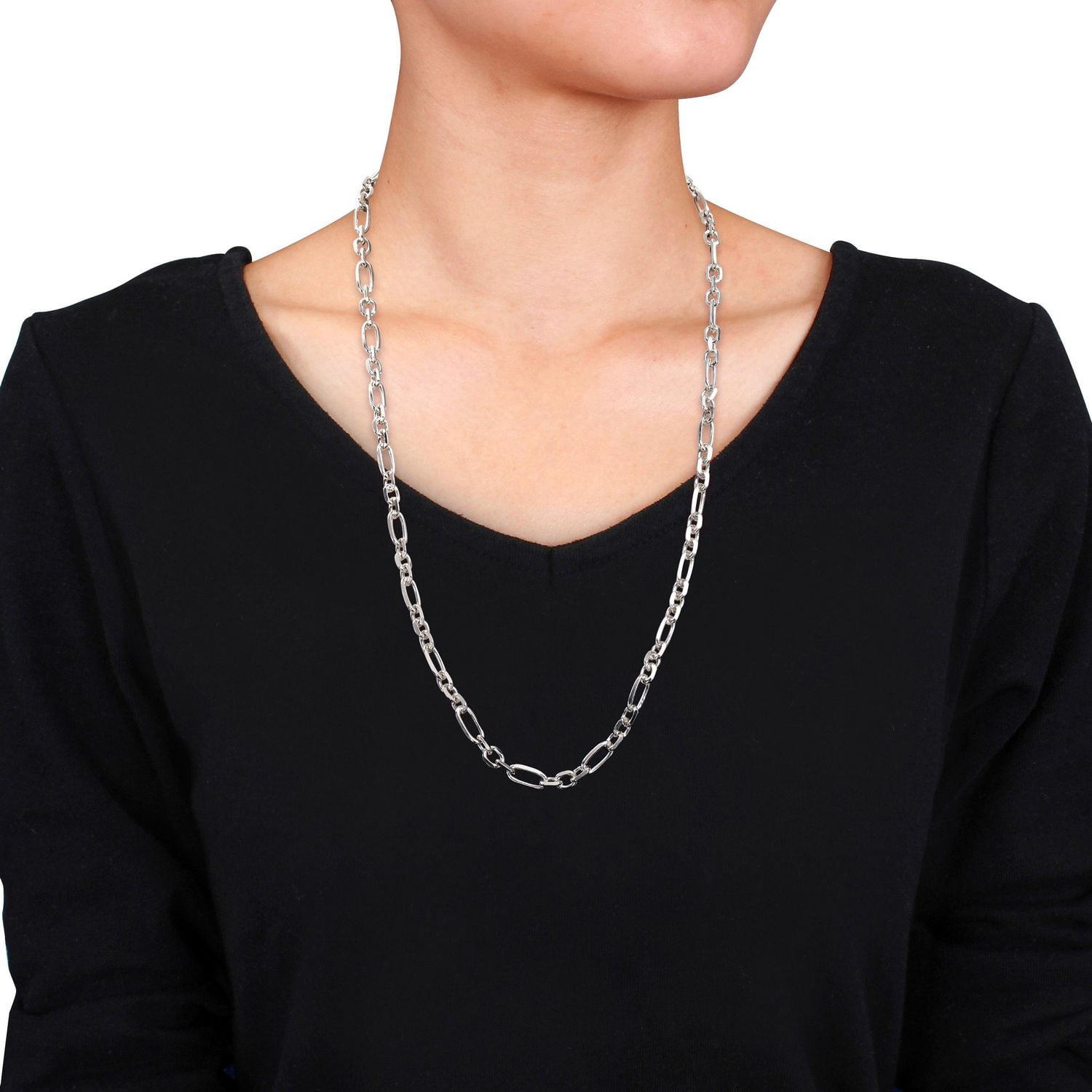 Miabella Sterling Silver Diamond Cut Figaro Rolo Necklace
