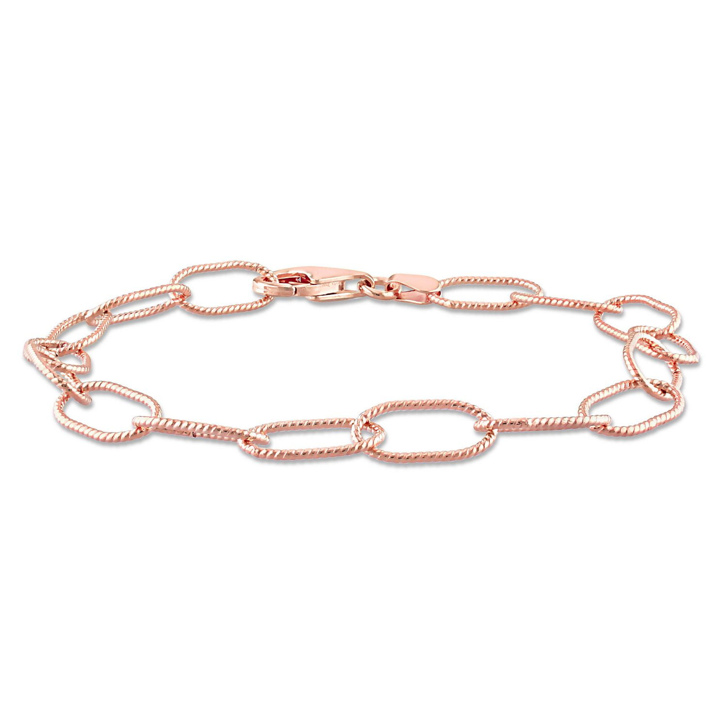Miabella 18K Rose Gold Plated Sterling Silver Twisted Rolo Chain Bracelet