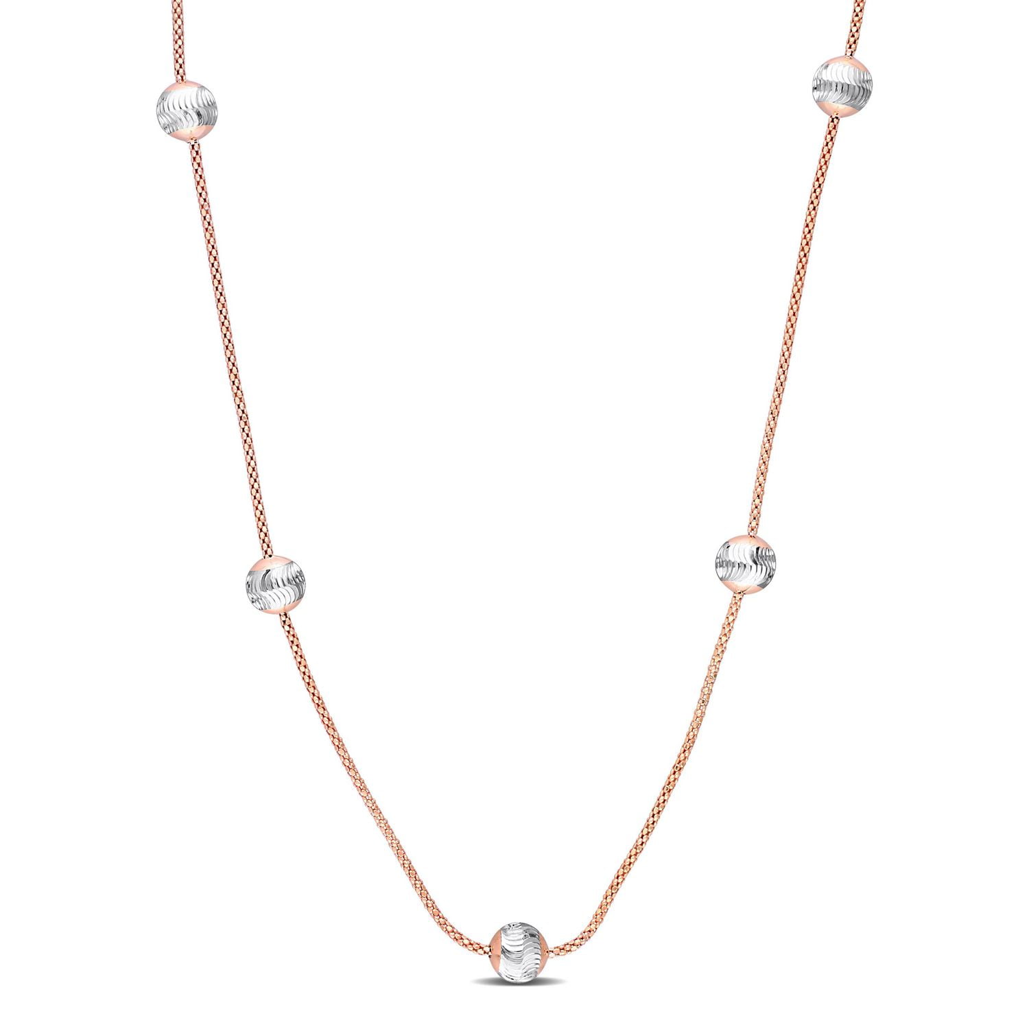 Miabella 18K Rose Gold Plated Sterling Silver Ball Chain Necklace