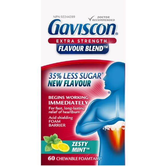 Gaviscon Extra Strength Flavour Blast Zesty Mint Tablet, 60 Chewable foamtabs