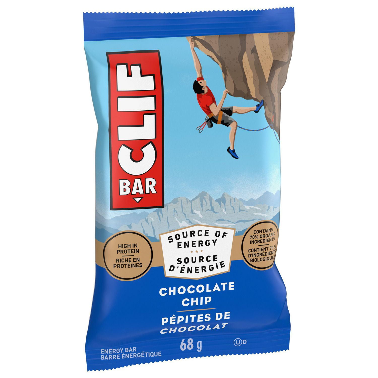 Barres énergétiques CLIF BAR Pépites de chocolat, teneur élevée en protéines, contiennent 70 % d’ingrédients biologiques, (Emballage de 12) 68 g