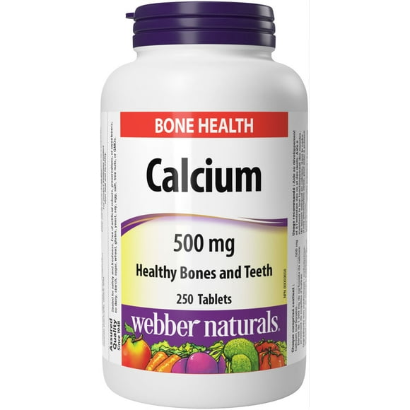 Webber Naturals Calcium 500 mg Favorise une bonne santé osseuse et aide à prévenir l’ostéoporose, 250 comprimés