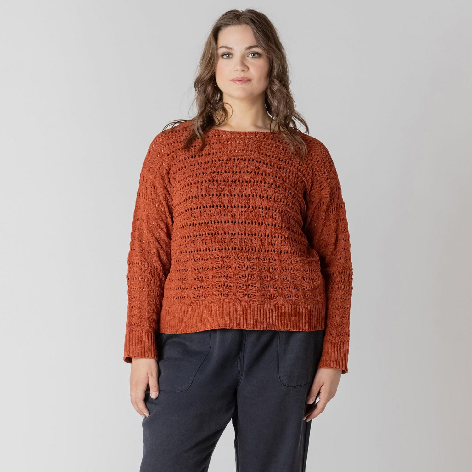 Devoted Taille Plus Femme Pull tricoté à manches longues de coupe ample