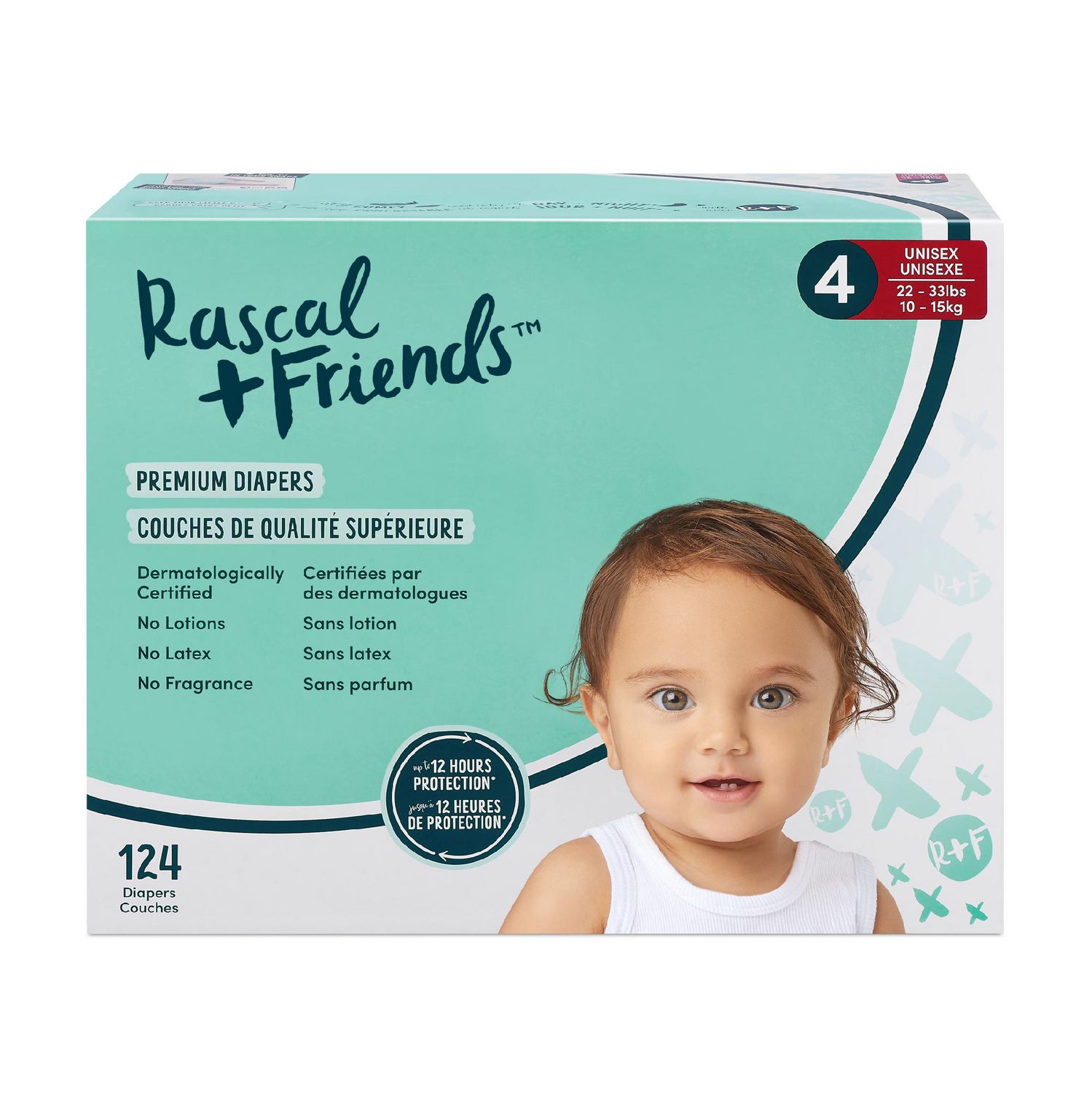 Rascal + Friends Premium Jumbo Diapers, Unisex, Sizes 1-6, Count 100-168