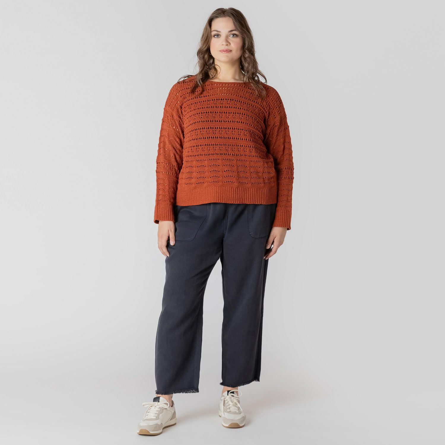 Devoted Taille Plus Femme Pull tricoté à manches longues de coupe ample