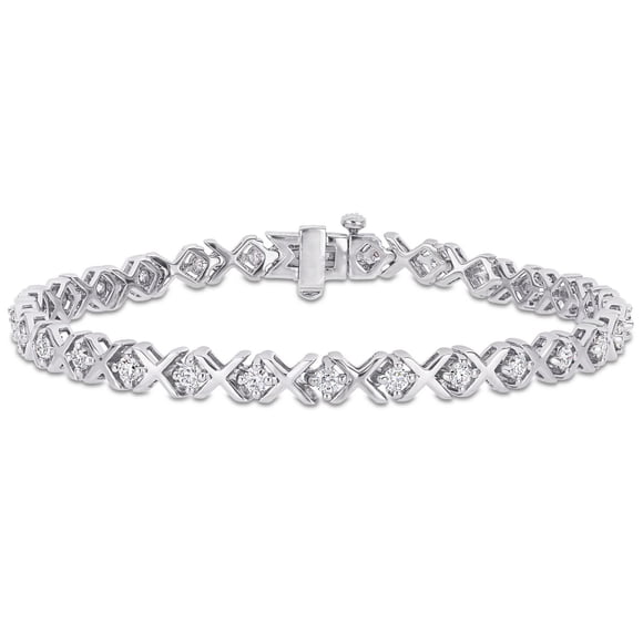 Miabella 1 4/5 Carat T.G.W. Moissanite Sterling Silver "XO" Tennis Bracelet