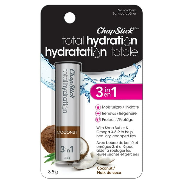 Baume pour les lèvres ChapStick Hydratation totale (noix de coco, emballage de 1), soin 3 en 1 1 Unit