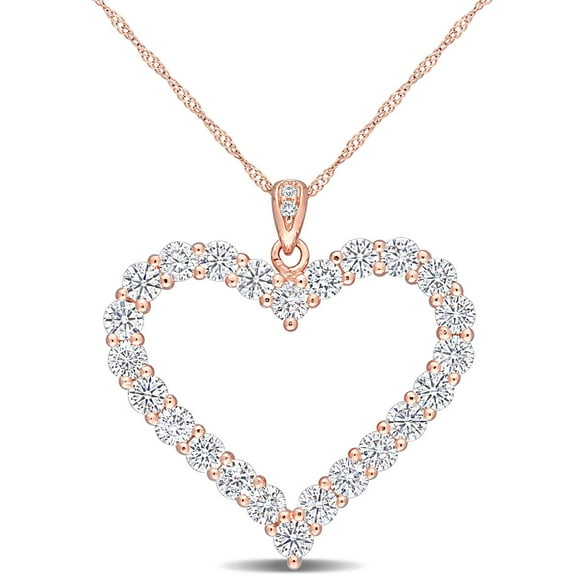 Pendentif cœur de Miabella avec 2 2/5 CT PBT de moissanite en argent sterling plaqué rose
