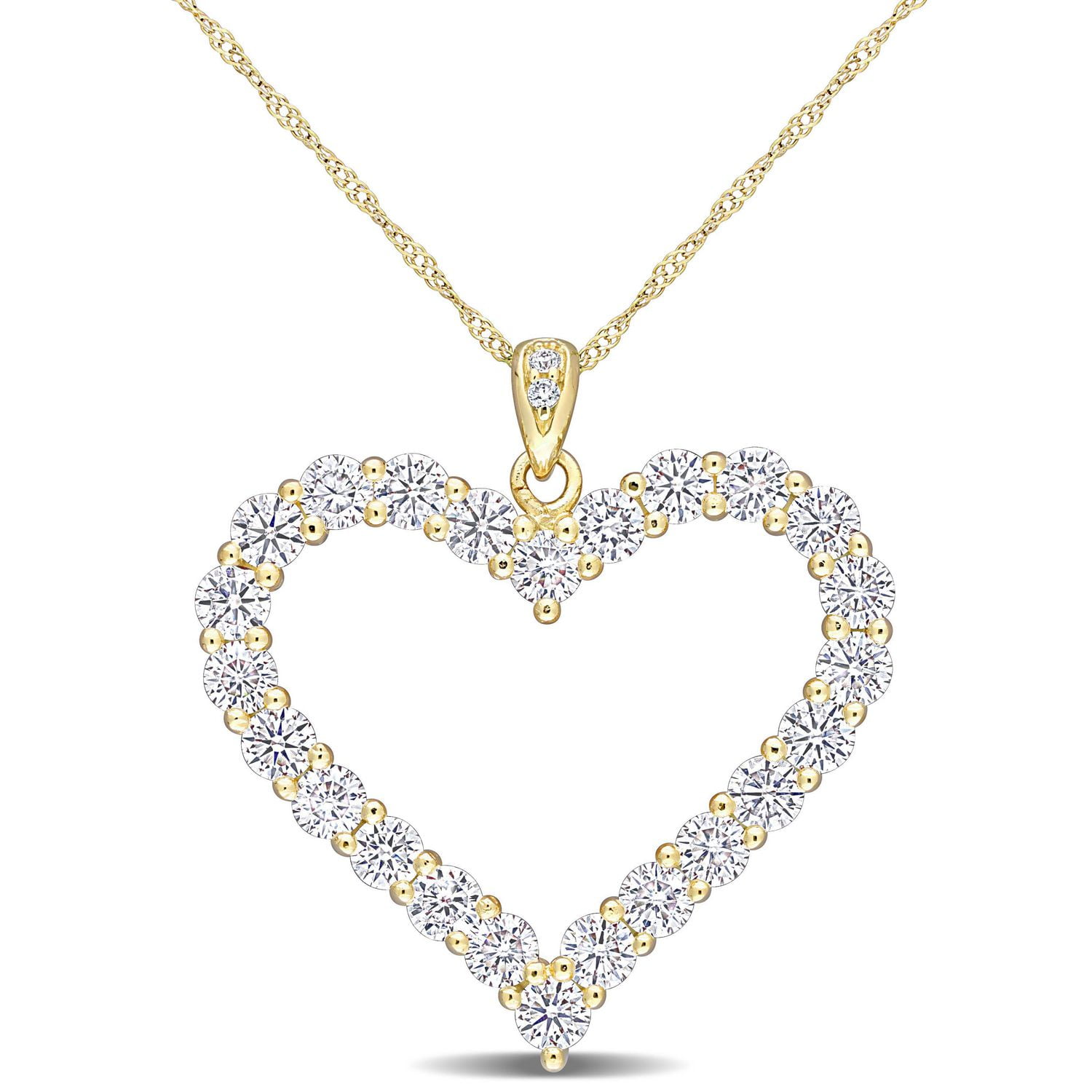 Pendentif cœur de Miabella avec 2 2/5 CT PBT de moissanite en argent sterling plaqué jaune