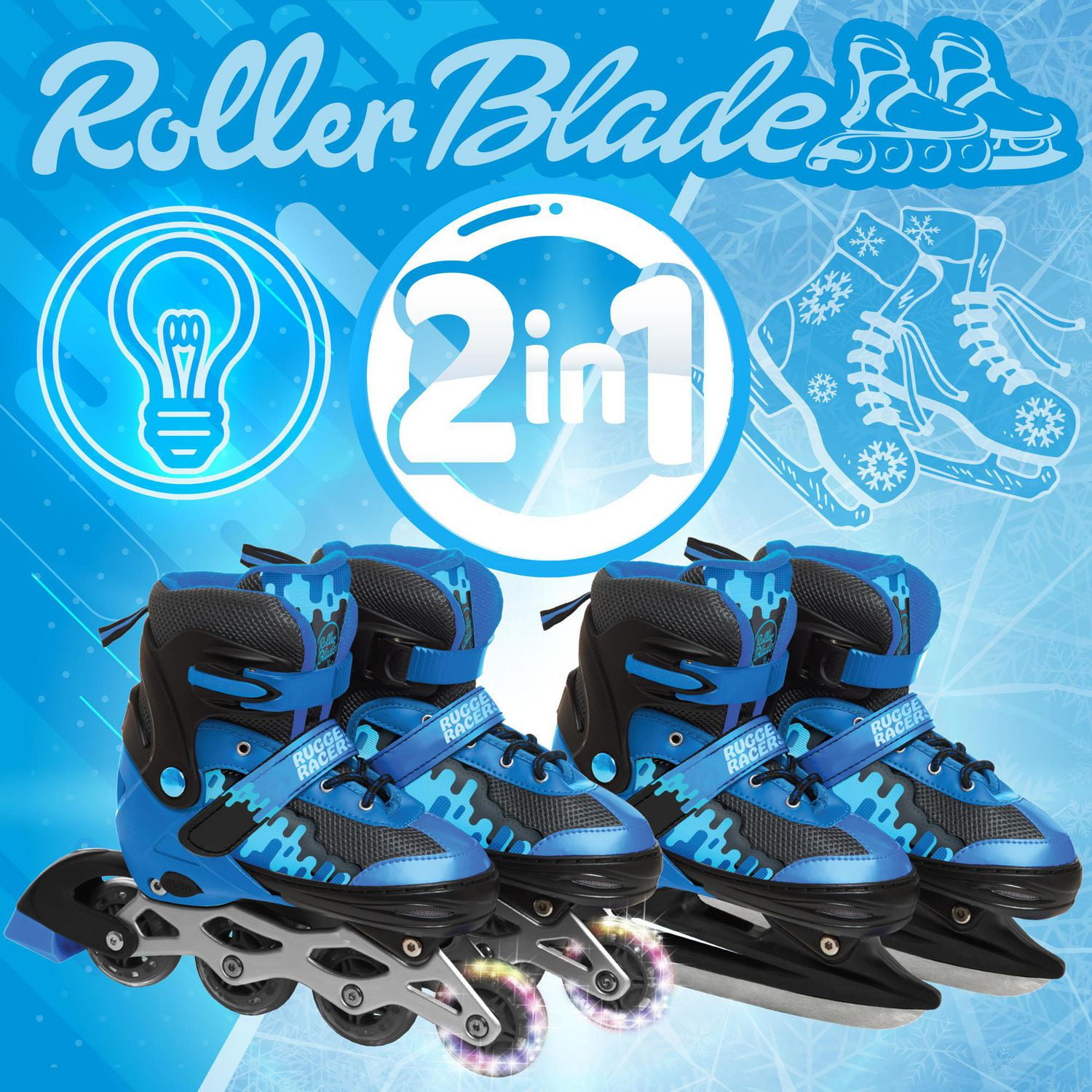 Rugged Racer Kids Adjustable and Convertible Rollerblade and Ice