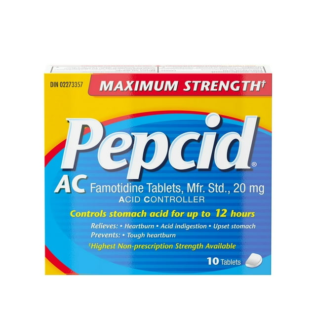Pepcid AC Maximum Strength All-Day Acid Indigestion Medicine with 20mg of Famotidine Acid Reducer for Fast-Acting Relief, Prevents & Relieves Heartburn, Travel Size, 10 Count