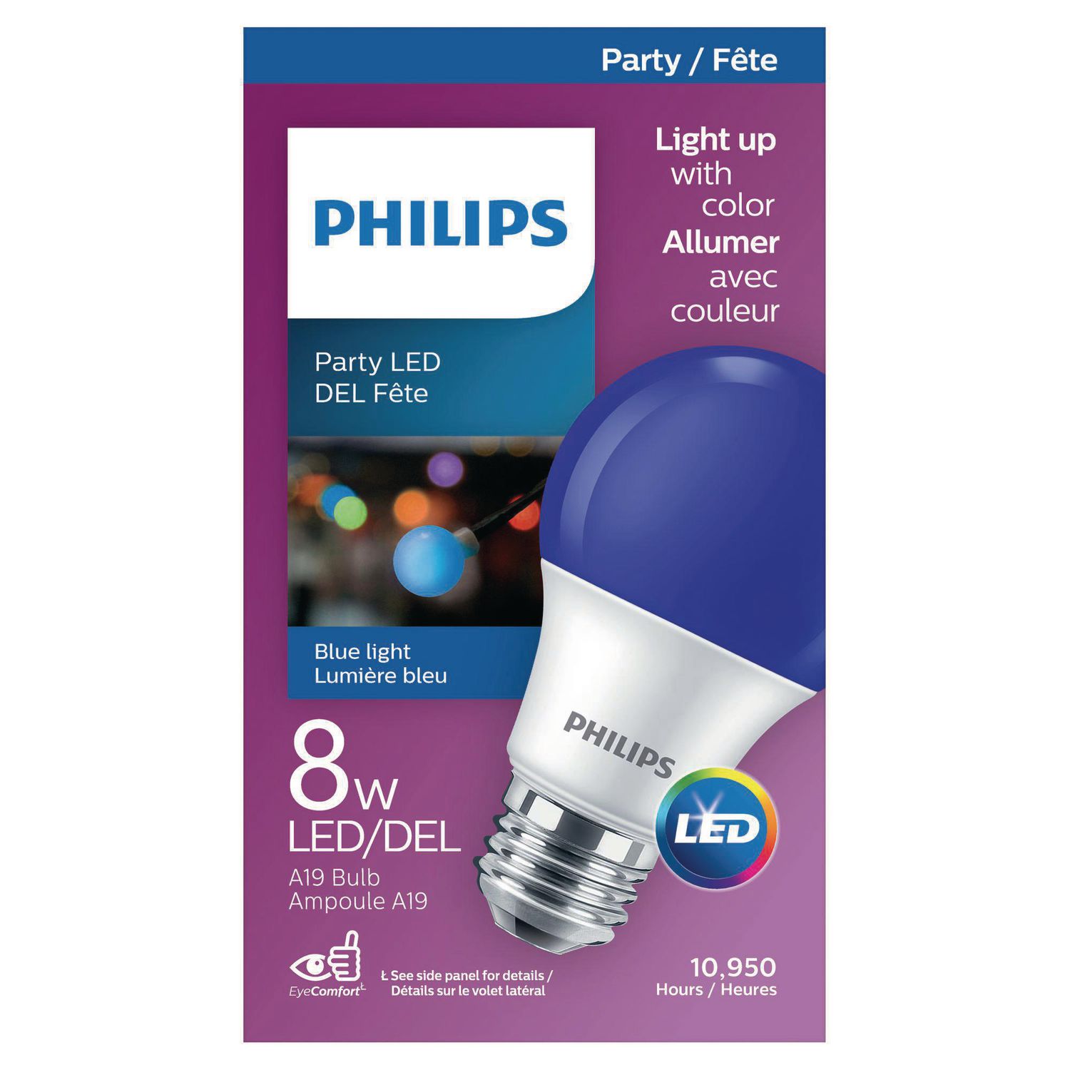 Philips LED A19 E26 8W A-Line Light Bulb, Blue, Non-dimmable