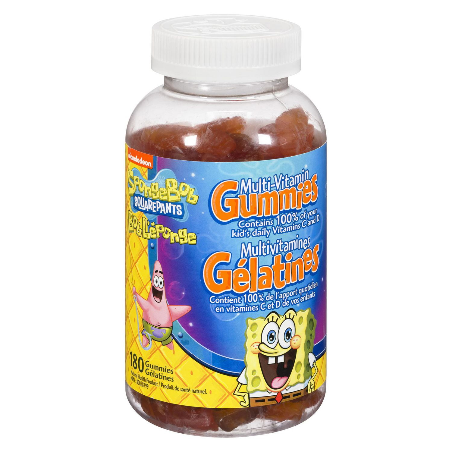 Gélatines de multivitamines Squarepants Bob l’éponge 180 gélatines