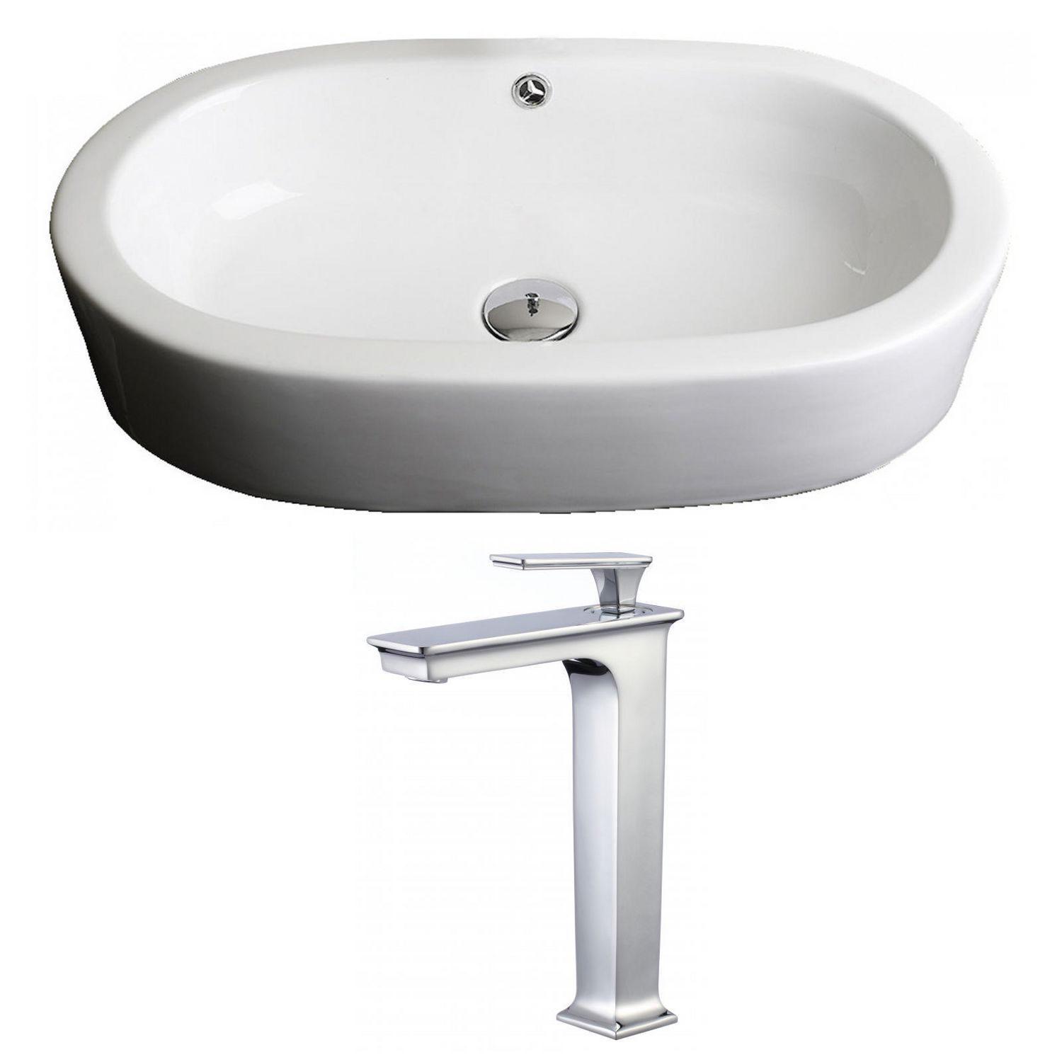 25.25in. W SemiRecessed White Bathroom Vessel Sink Set For Deck Mount