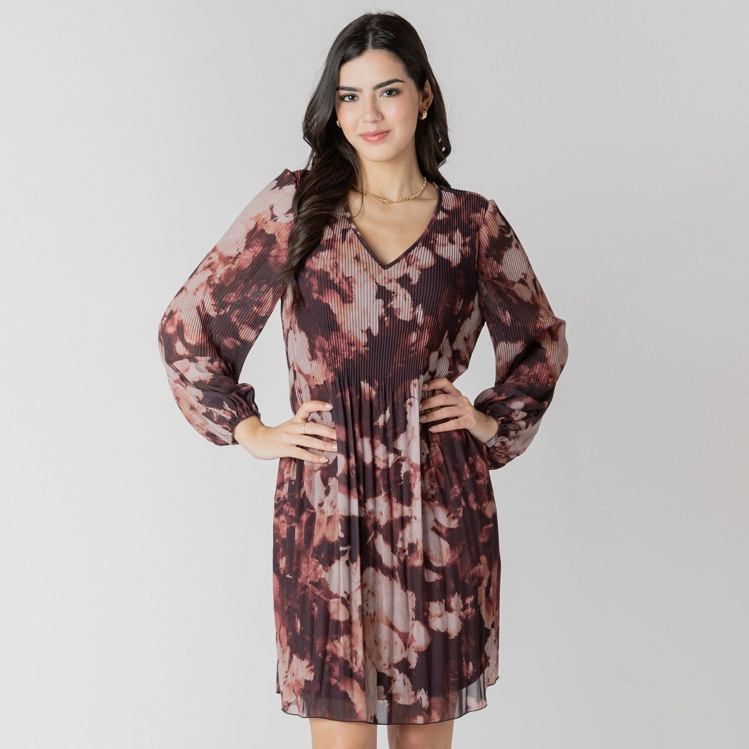 Devoted Mini robe à manches longues et col V en