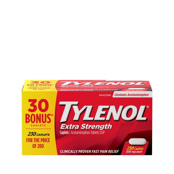 Tylenol Extra Fort Soulagement de la douleur Acétaminophène 500mg Caplets, Bonus Pack, 200 + 30 caplets