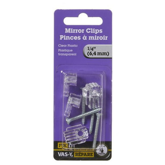 1/4" Clear Plastic Mirror Clip 4 Pieces, Used for mounting all types of mirrors.