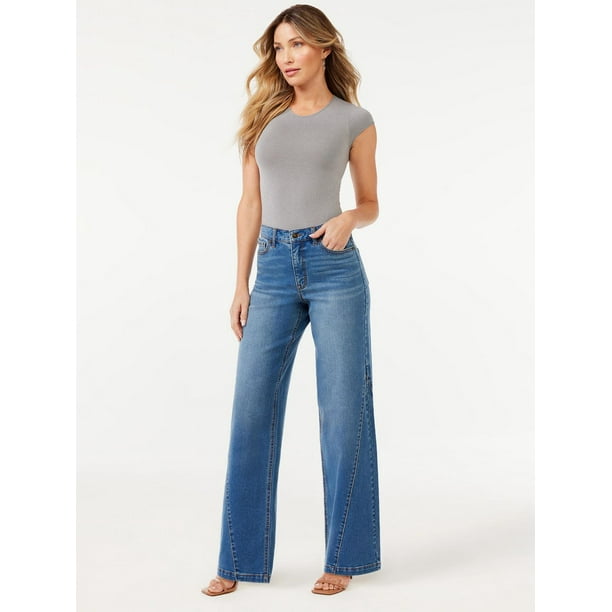 Sofia Jeans by Sofia Vergara Women's Diana Super High Rise Palazzo Jeans  with Gusset 
