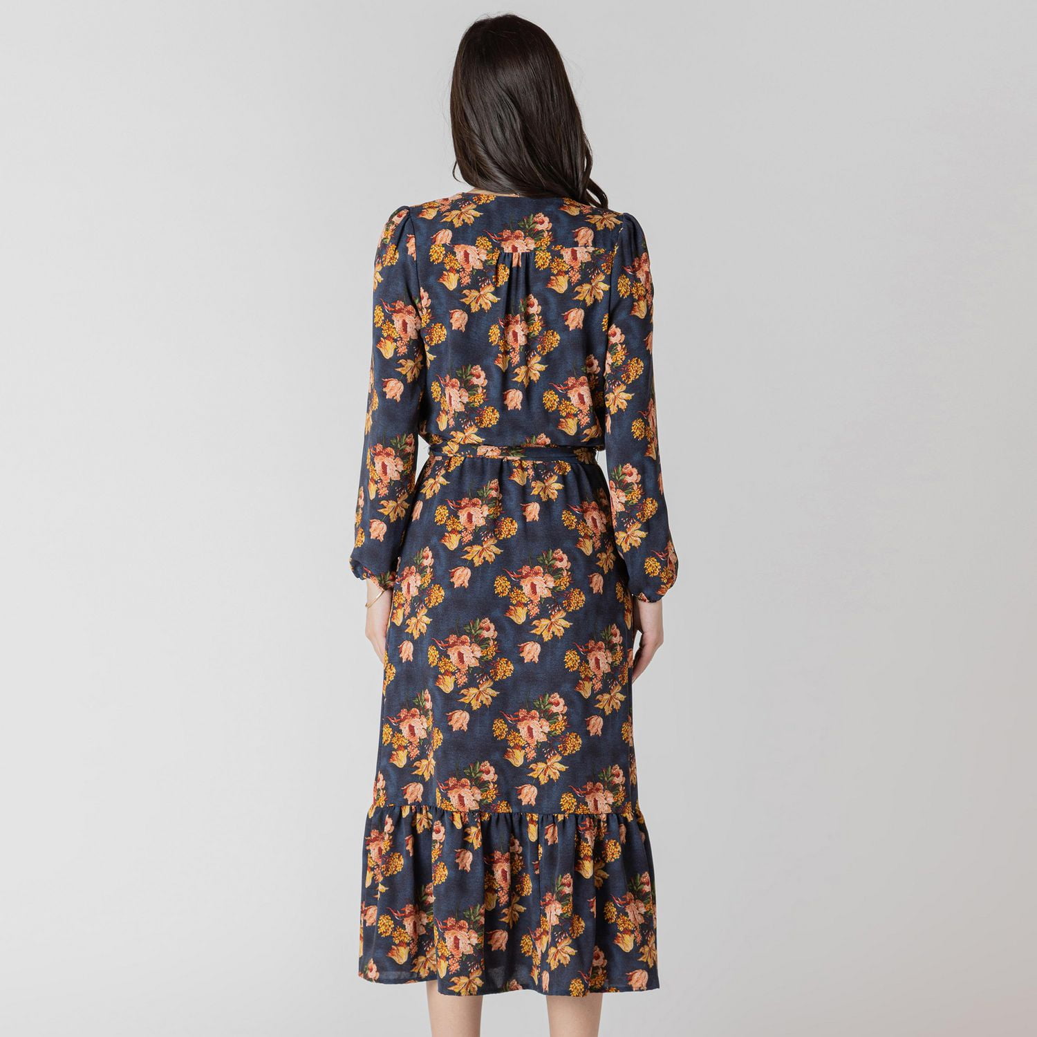 Devoted Long sleeve midi dress with feminine floral print