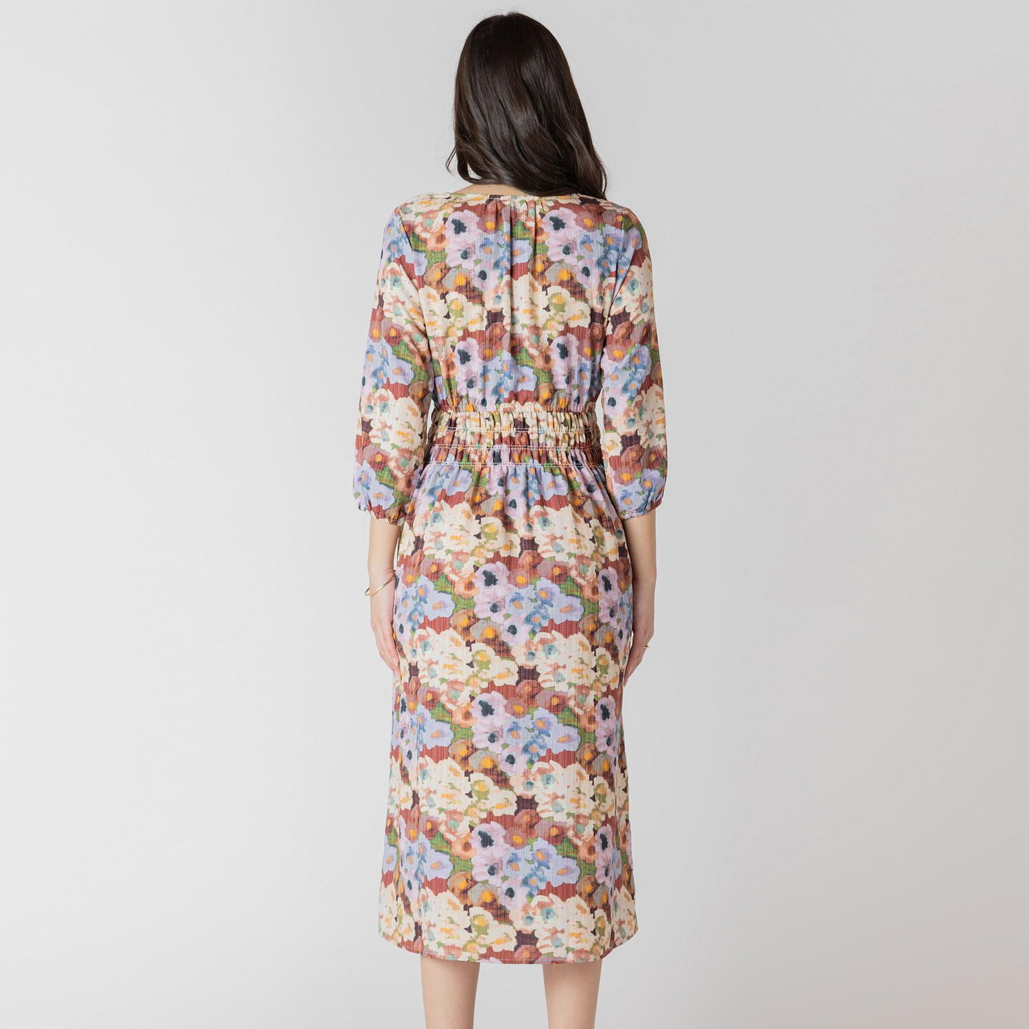 Devoted Robe midi florale à manches trois quarts