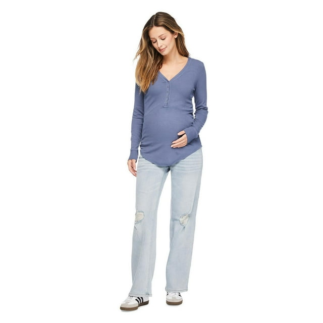 Paisley Sky Maternity Long Sleeve Snap Henley Top
