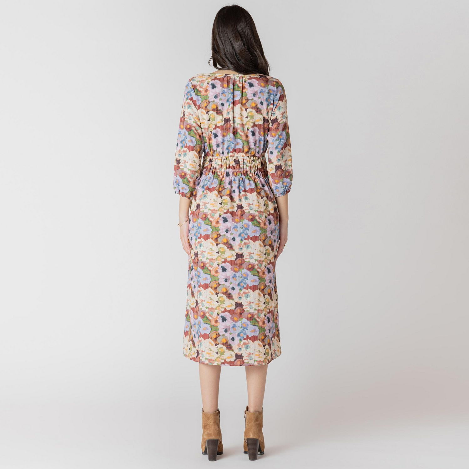 Devoted Robe midi florale à manches trois quarts