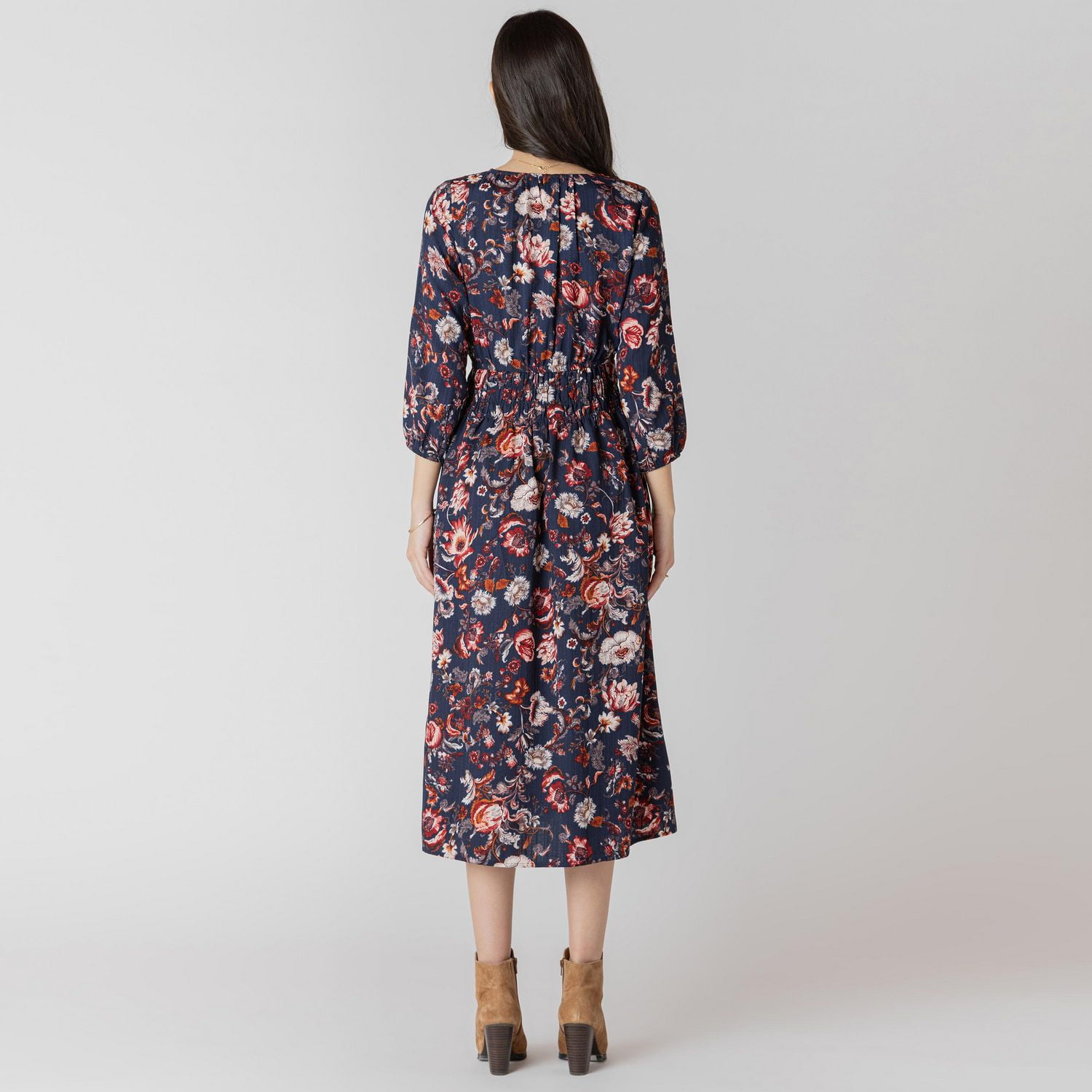 Devoted Floral midi dress with three quarter length sleeves