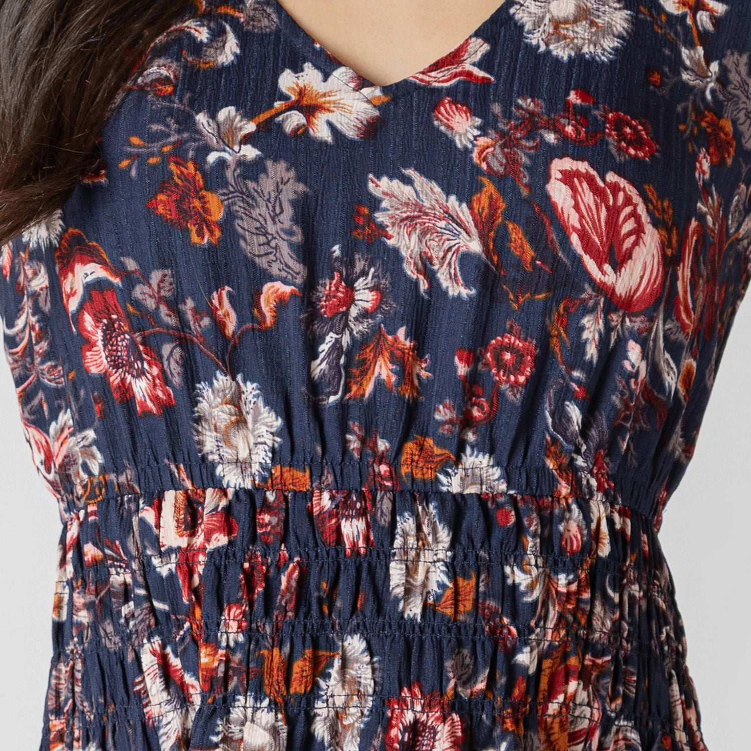 Devoted Floral midi dress with three quarter length sleeves