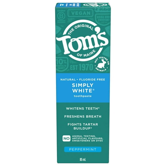 Tom's of Maine Simply White Peppermint Natural Whitening Toothpaste, 85 mL