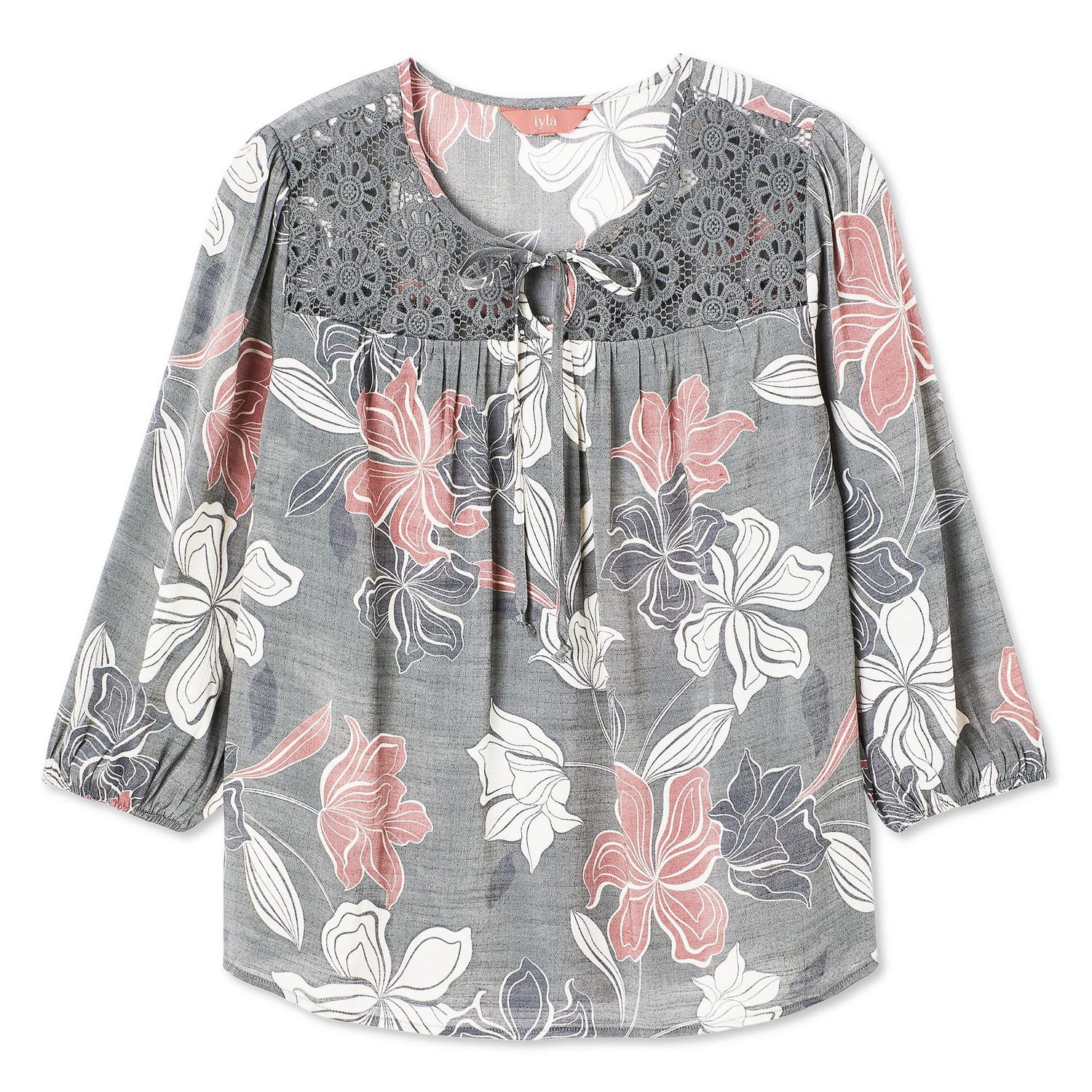 Iyla Women's Lace Trim Peasant Blouse, Sizes S-XXL