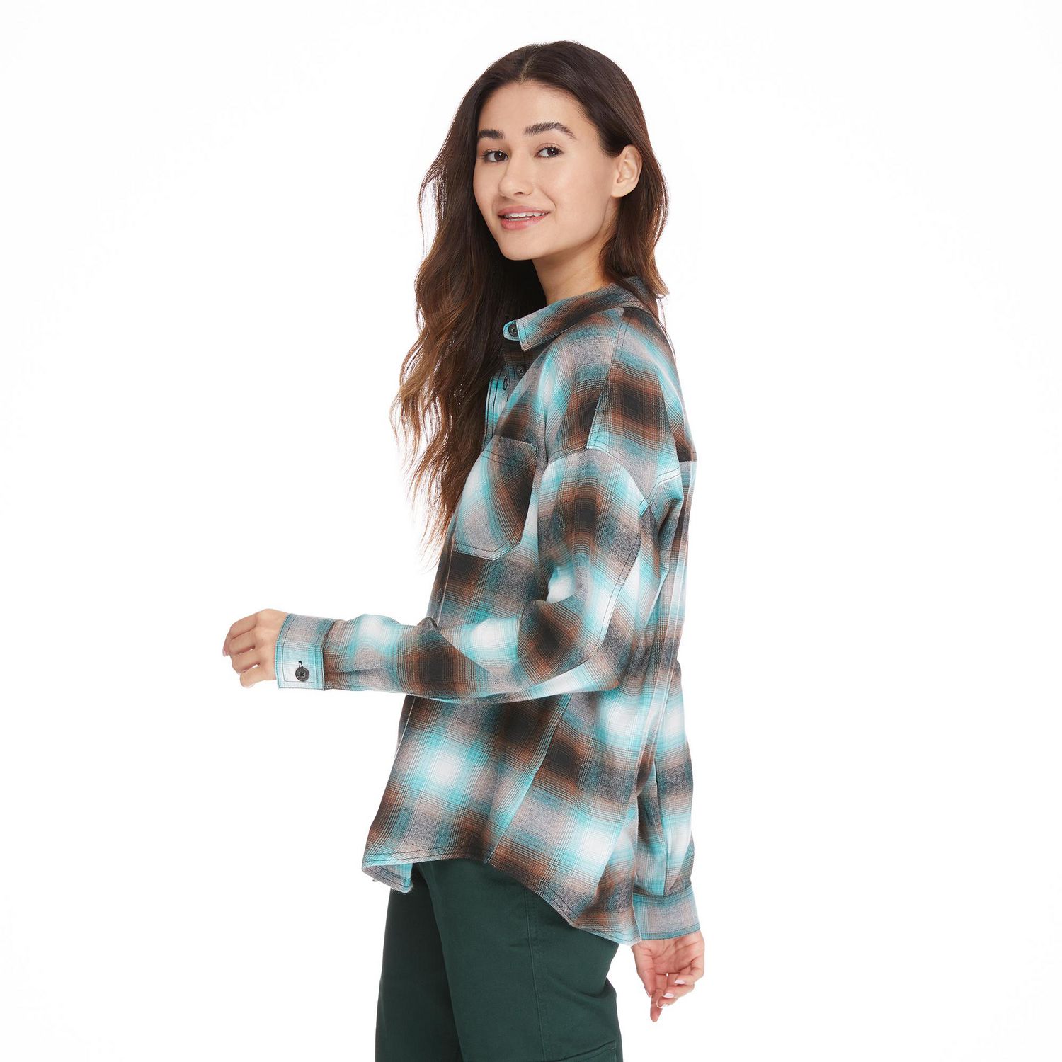 No Boundaries Women s Oversized Flannel Shirt Walmart.ca