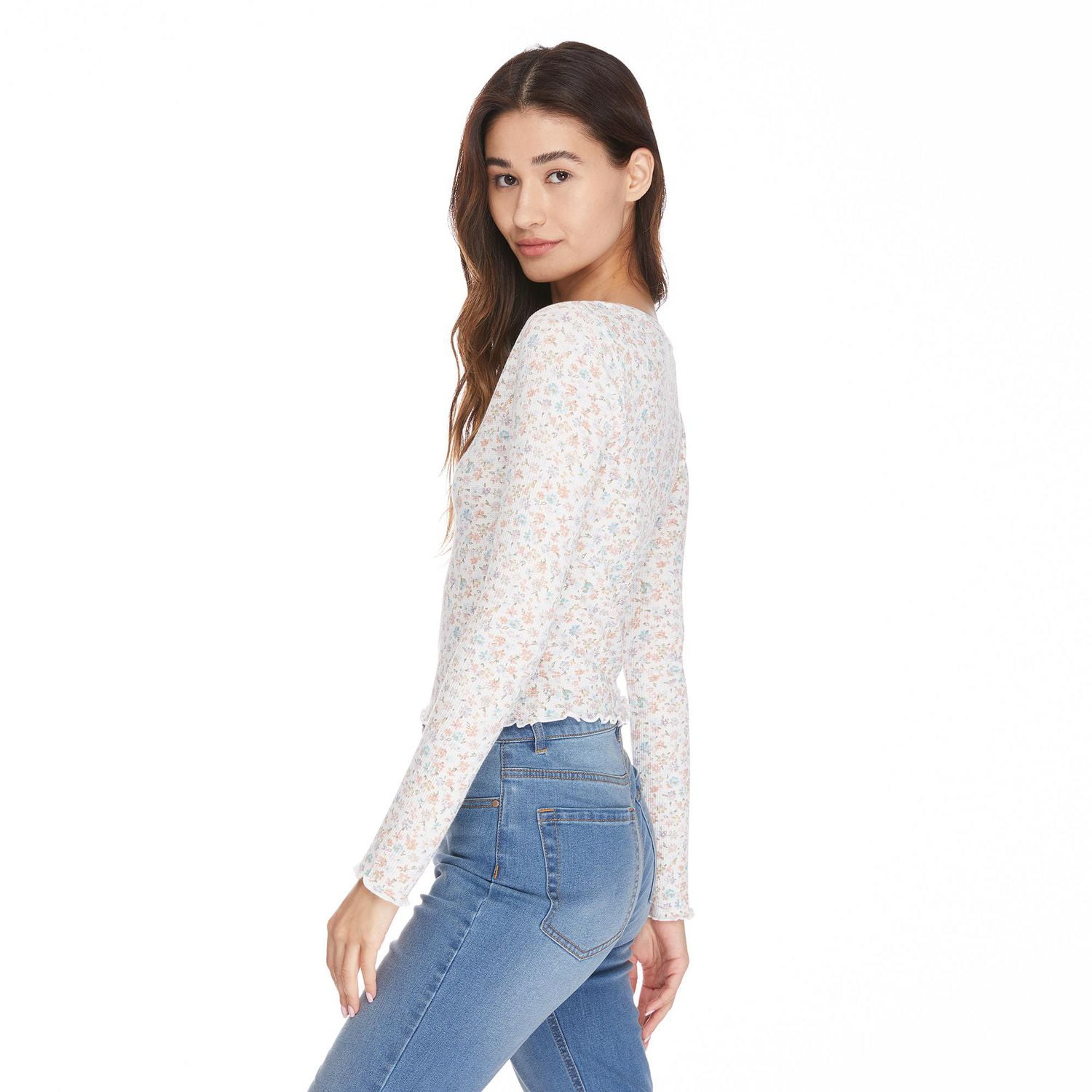 No Boundaries Women's Printed Split Neckline Henley