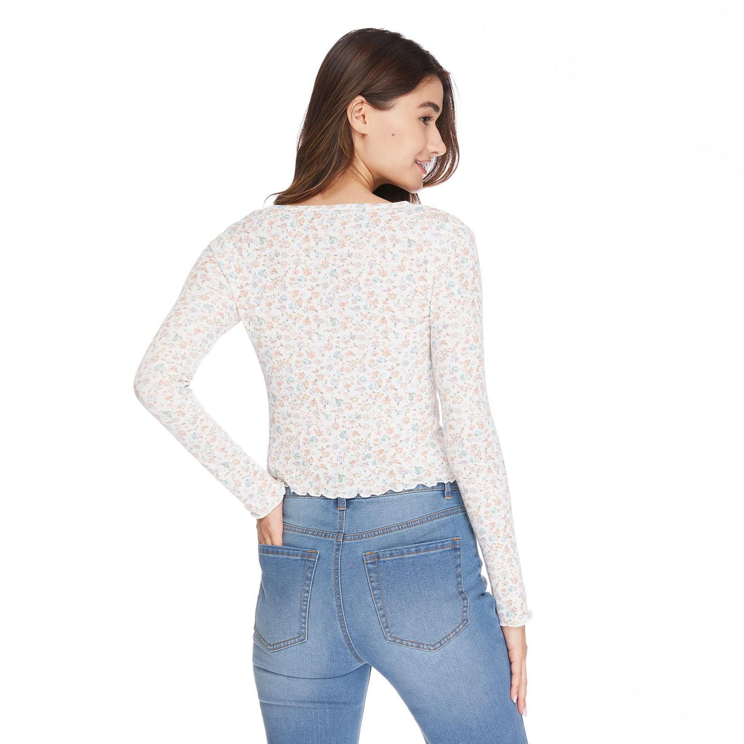 No Boundaries Women's Printed Split Neckline Henley