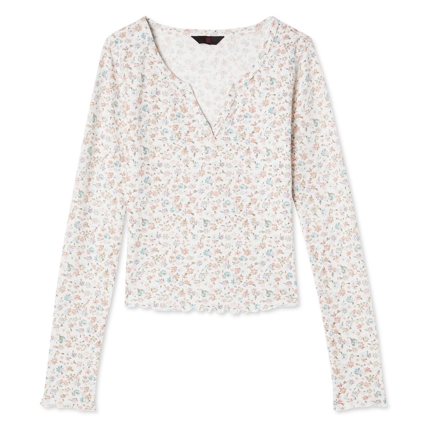 No Boundaries Women's Printed Split Neckline Henley