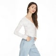 thumbnail image 2 of No Boundaries Women's Printed Split Neckline Henley, 2 of 6