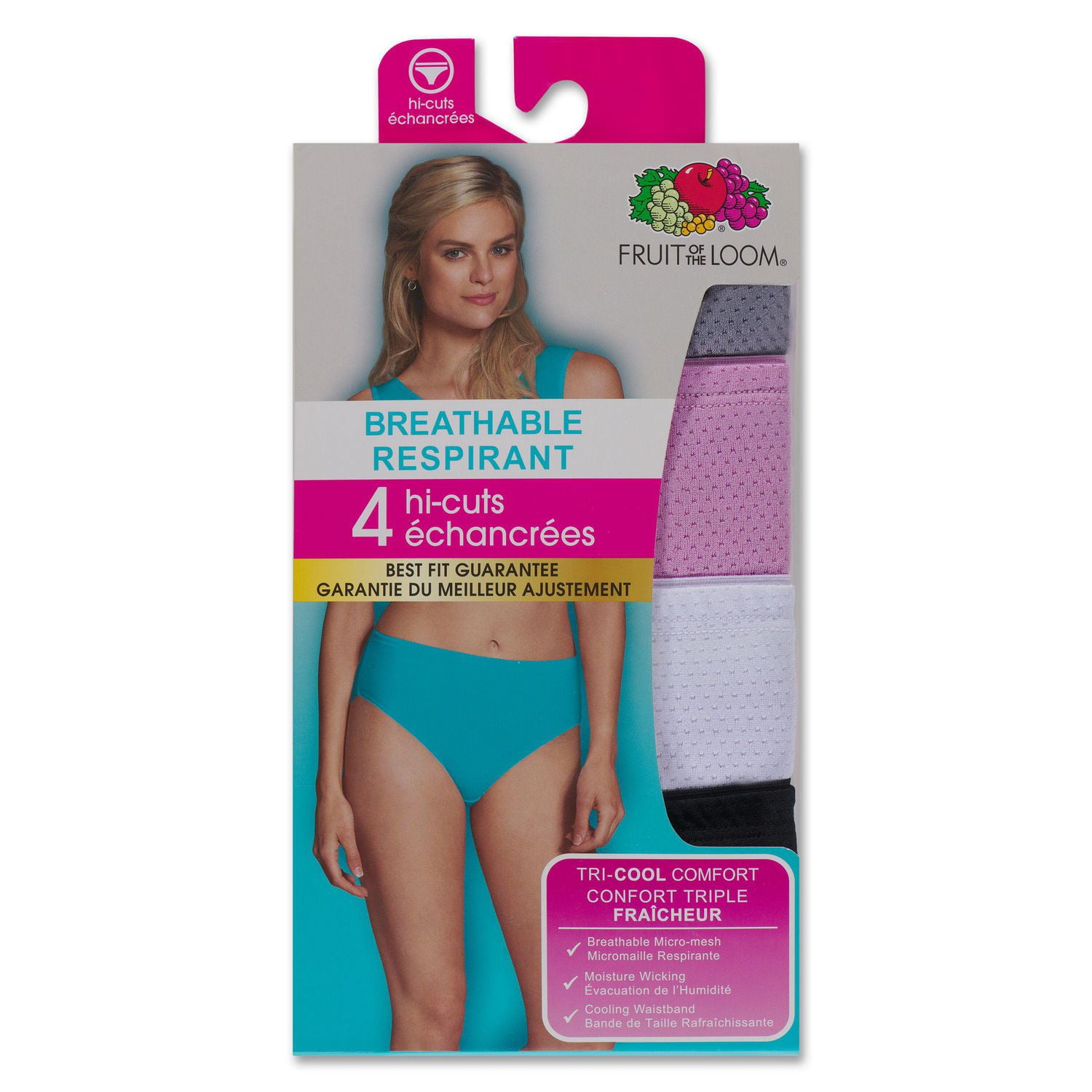 Fruit of the Loom Women's Breathable Micro-Mesh Assorted Hi-Cut Underwear,  4-Pack, Sizes 5 - 8