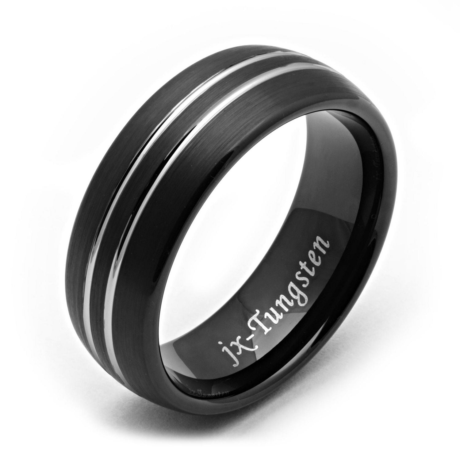 Bague pour homme en tunsgten noir avec double rainures Taille 8