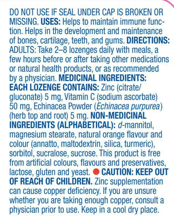 Pastilles de zinc avec vitamin C et èchinacèe 60 pastilles