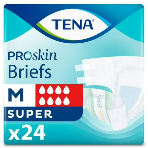 TENA PROskin Unisex Incontinence Briefs, Medium, 24 Count, TENA ProSkin™ Super Briefs - Fully Breathable are soft and comfortable incontinence underwear designed for women and men.